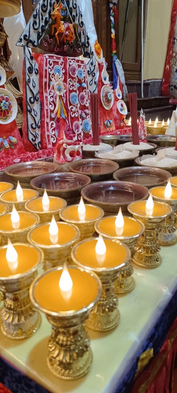 Sacred tormas and offerings at Segyu Monastery