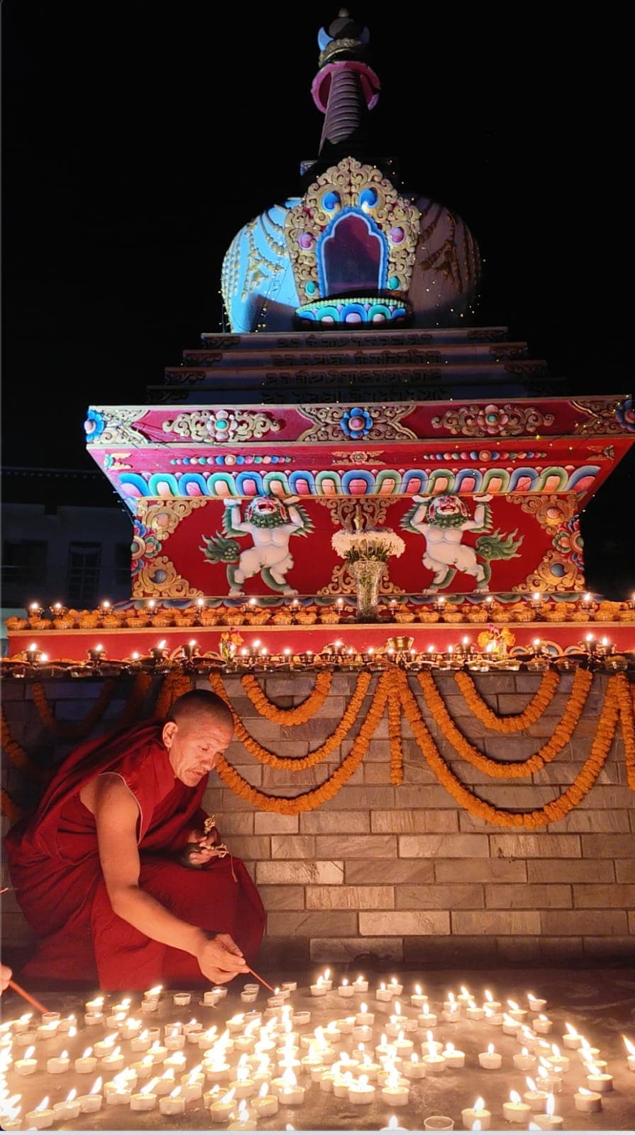 Butter lamps at Segyu Gaden Phodrang Monastery